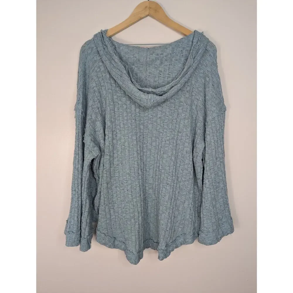 Free People Baja Babe Hacci Oversized Bell Sleeve Hooded Textured Knit Top